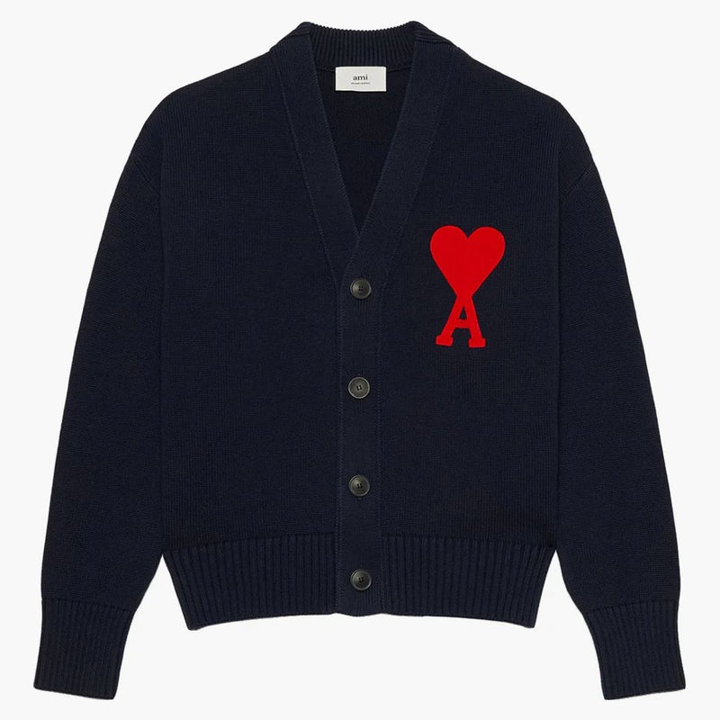 Ami Paris Ami de Coeur Merino Wool Oversize Wardigan Navy/Red