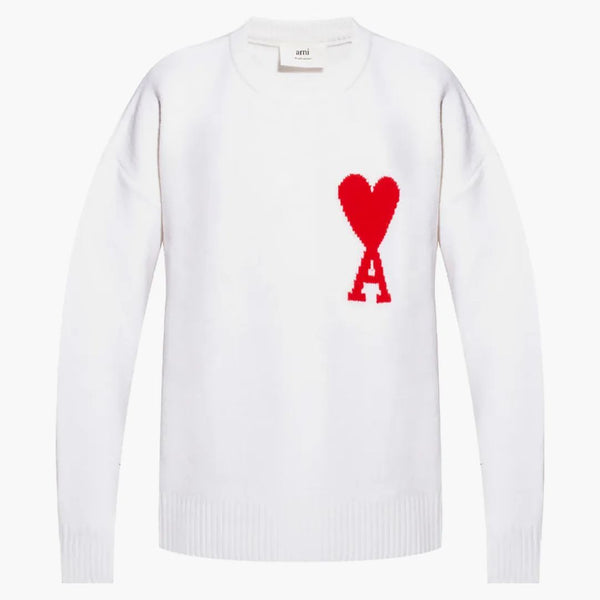 Ami paris ami de coeur lana de lana de lana de gran tamaño suéter blanco/rojo