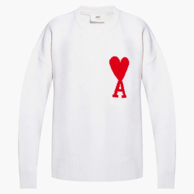 Ami paris ami de coeur lana de lana de lana de gran tamaño suéter blanco/rojo