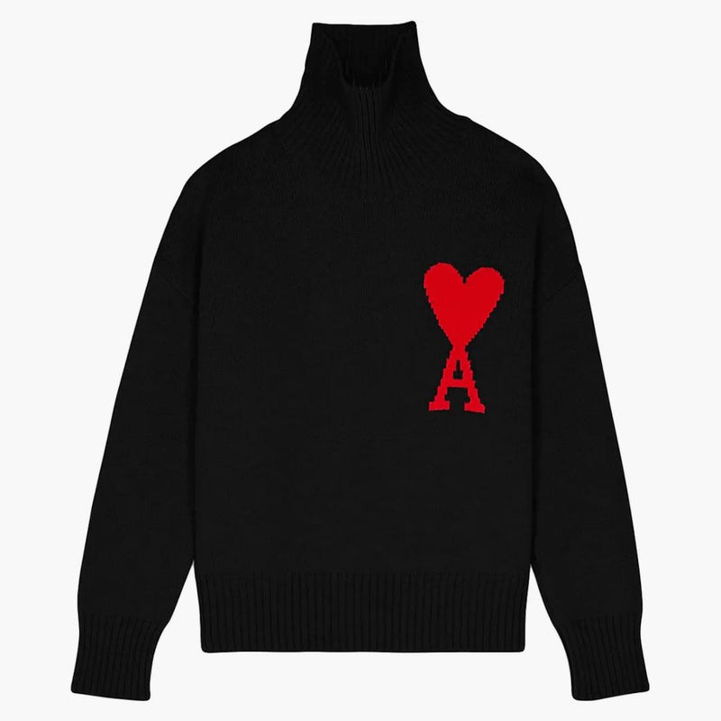 Ami Paris Ami De Coeur Oversize Funnel Neck Sweater Black/red