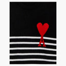 Ami Paris Ami de Coeur Striped Funnel Neck Oversize Sweater Black/White/Red