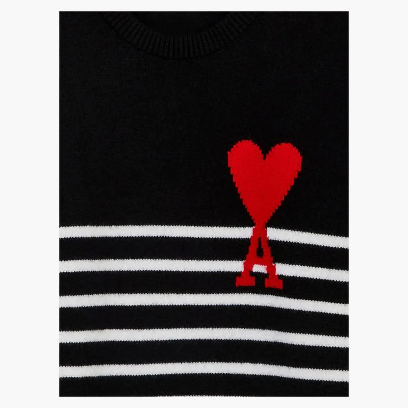 Ami paris ami de coeur embudo rayado cuello suéter de gran tamaño negro/blanco/rojo