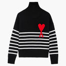 Ami Paris Ami de Coeur Striped Funnel Neck Oversize Sweater Black/White/Red