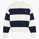 Ami Paris Ami de Coeur Sweater With Rugby Stripes Naut Blue/Nat White/Red