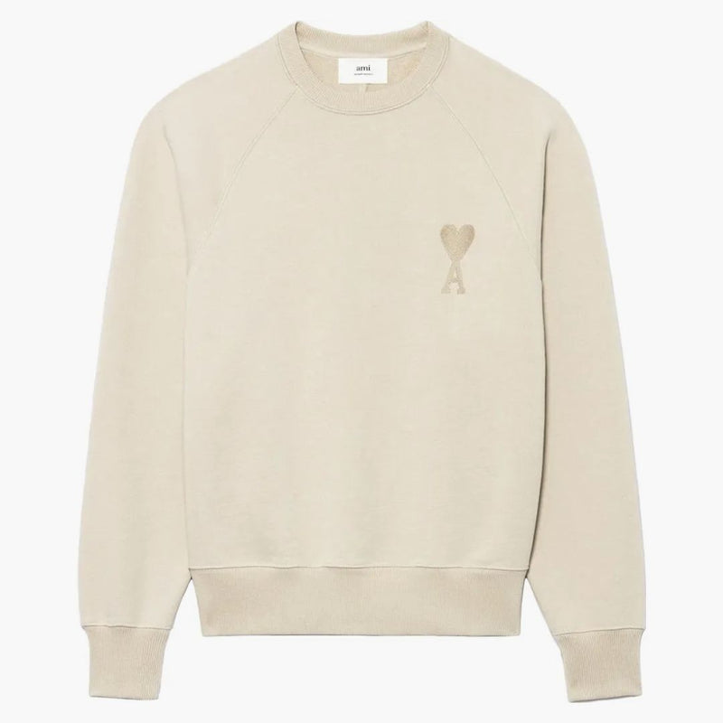Ami Paris Ami De Coeur Tonal Boxy Fit Crewneck Beige