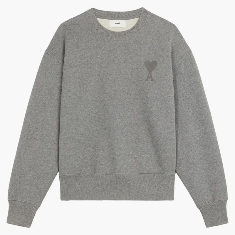 Ami Paris Ami De Coeur Tonal Boxy Fit Crewneck Heather Grey
