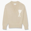 Ami Paris Ami de Coeur V Neck Sweater Beige White