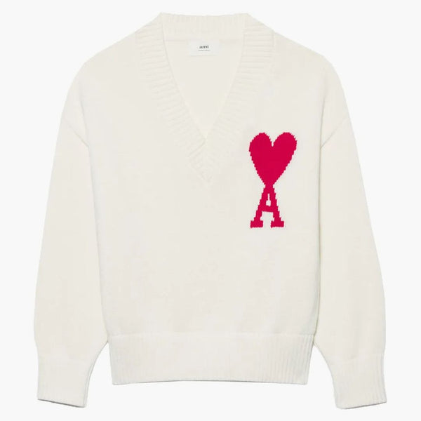 Ami paris ami de coeur v suéter de cuello blanco
