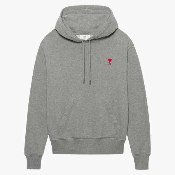 Ami Paris Ami De Coeur Classic Fit Hoodie Heather Grey/red