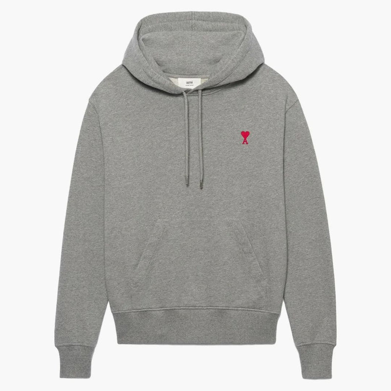 Ami Paris Ami de Coeur Classic Fit Hoodie Heather Gray/Red