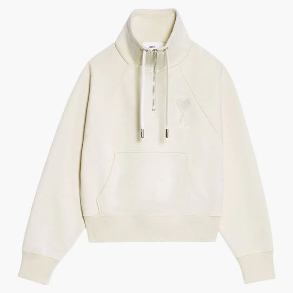 Ami Paris Ami De Coeur Half-zip Boxy Fit Sweatshirt Off White/off White