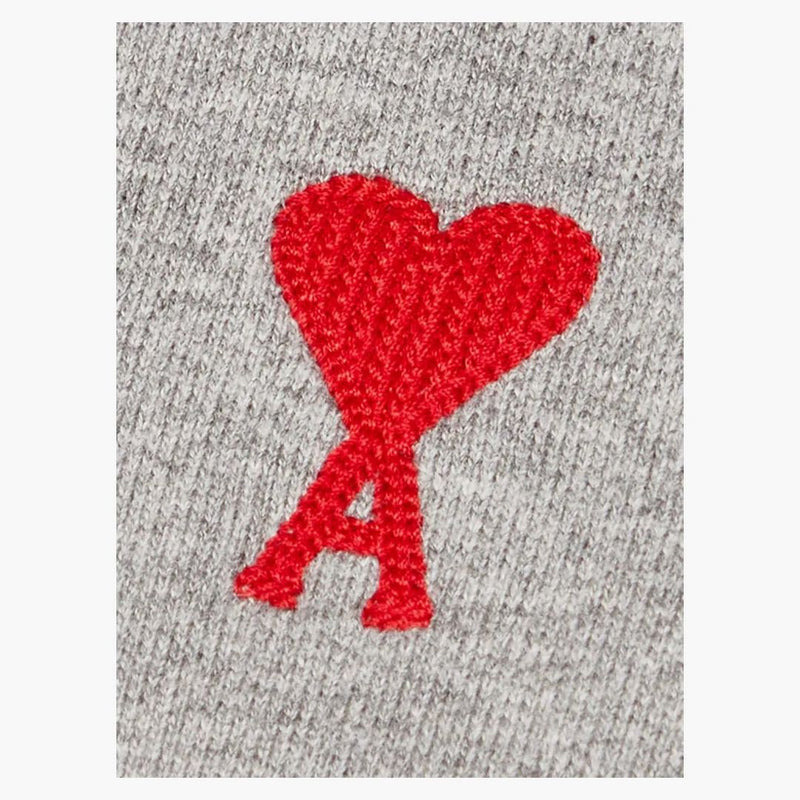 Ami Paris Ami De Coeur Hoodie Heather Grey/red