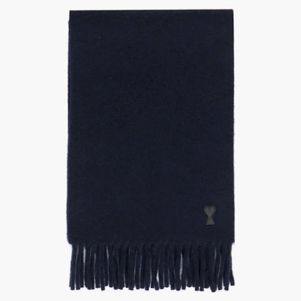 Ami Paris Ami De Coeur Leather Patch Scarf Navy Blue