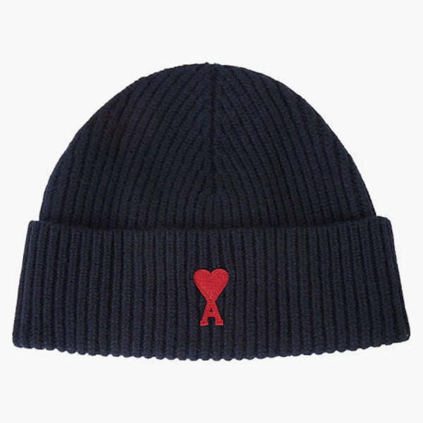 Ami Paris Ami De Coeur Logo Patch Merano Wool Beanie Navy