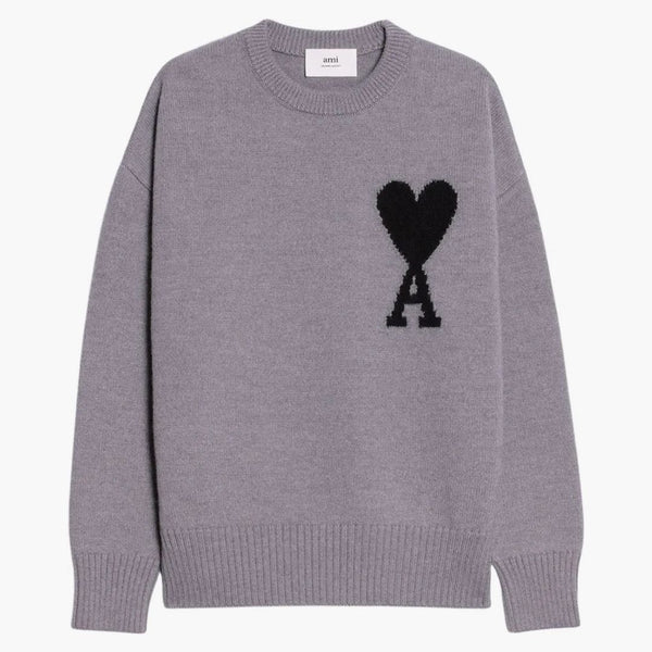 Ami Paris Ami de Coeur Merino Wool Crewneck Jumper Grey/Black