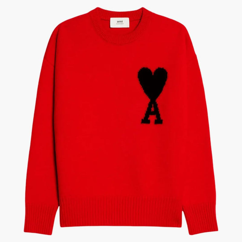 Ami Paris Ami De Coeur Merino Wool Crewneck Jumper Red/black