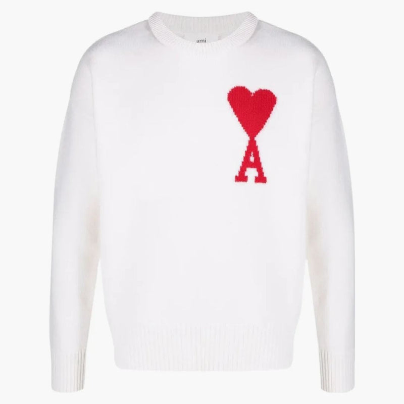 Ami Paris Ami De Coeur Merino Wool Crewneck Jumper White/red