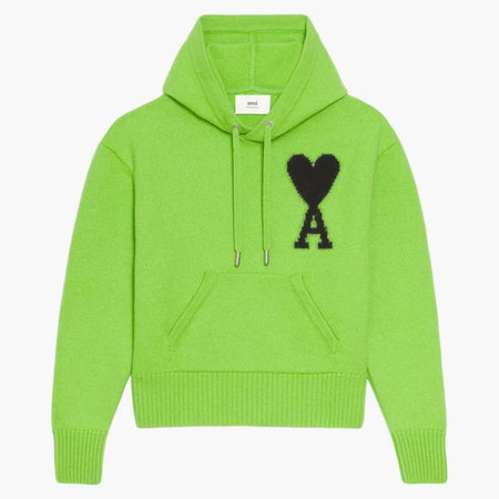 Ami paris ami de coeur merino lana cappuccio a maglia verde/nero