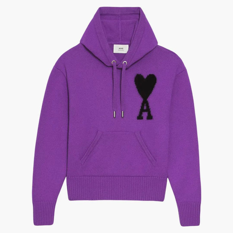 Ami Paris Ami De Coeur Merino Wool Knit Hoode Purple/black