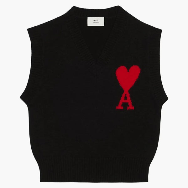 Ami paris ami de coeur merino lana sweater sin mangas negros/rojo