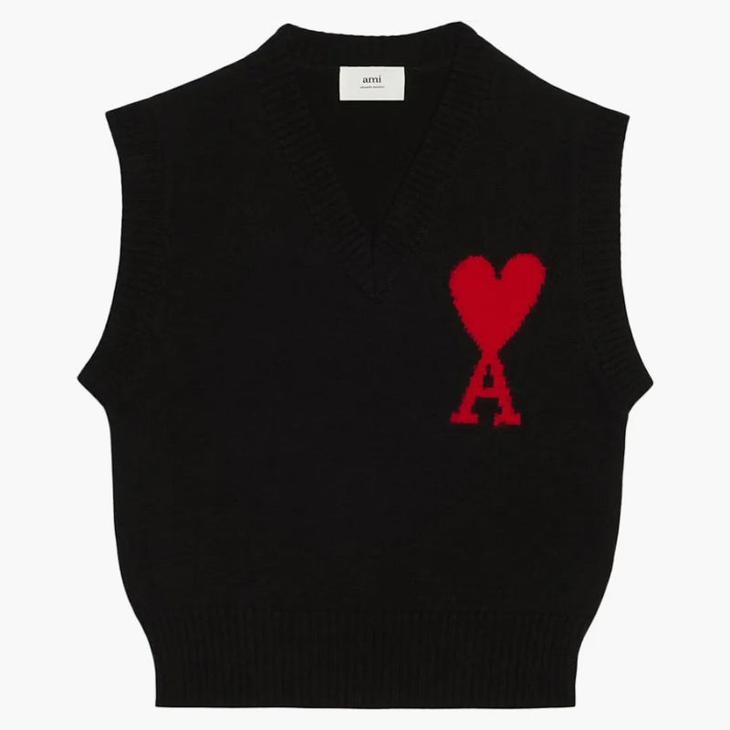 Ami Paris Ami De Coeur Merino Wool Sleeveless Sweater Black/red