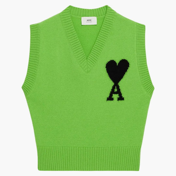 Ami paris ami de coeur merino lana sweater sin mangas verde/negro