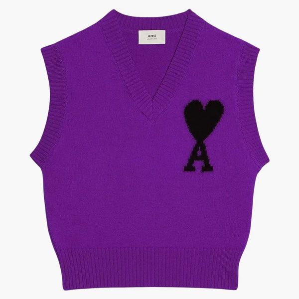 Ami paris ami de coeur merino lana sweater sin mangas púrpura/negro
