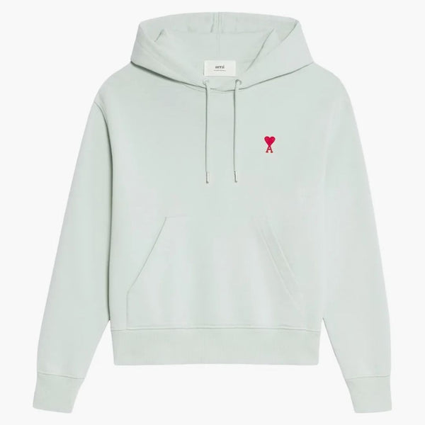 Ami Paris Ami De Coeur Organic Cotton Hoodie Pale Green/red