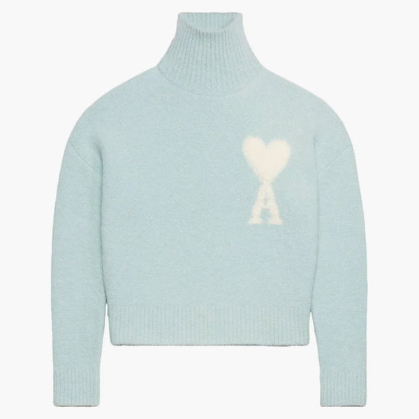 Ami Paris Cloudy Wool Ami de Coeur Svetr Aquamarine/Ivory