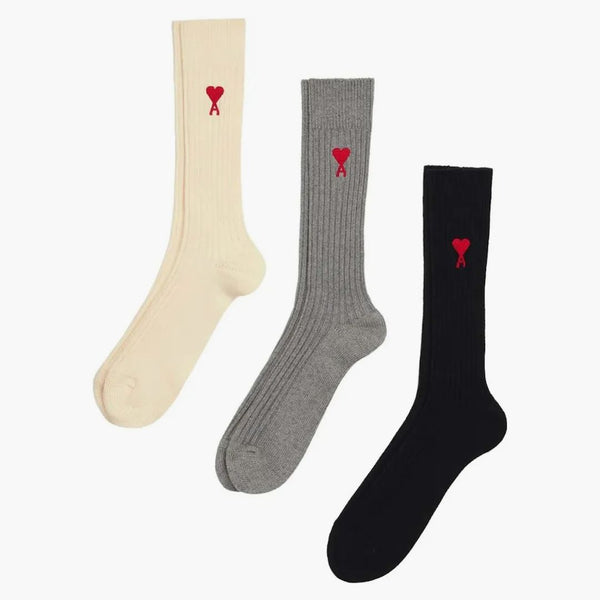 Ami Paris Logo-embroidered Socks (set Of 3) Multicolor