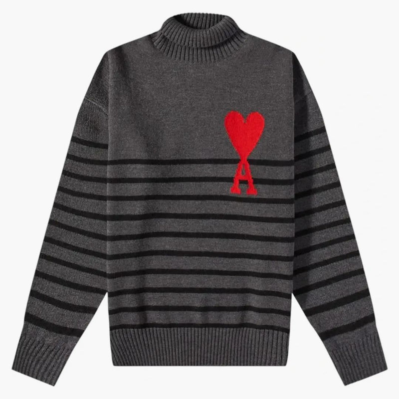 Ami Paris Oversize Stand-up Collar Striped Sweater Grey/black