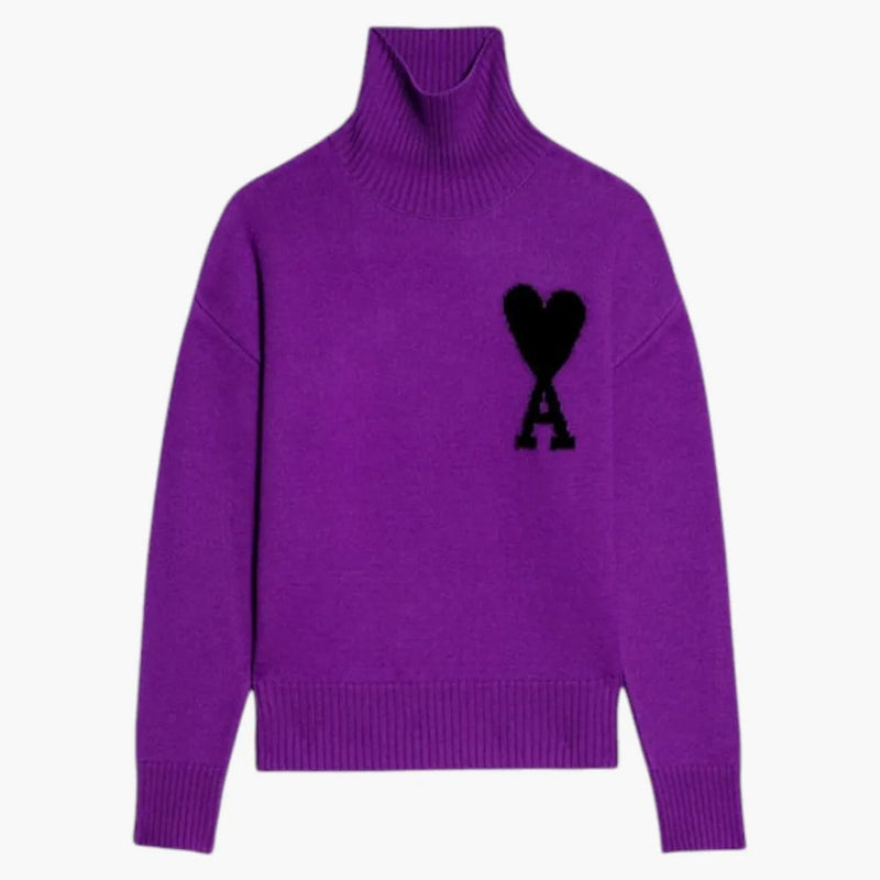 Suéter de cuello de pie de gran tamaño ami paris púrpura/negro