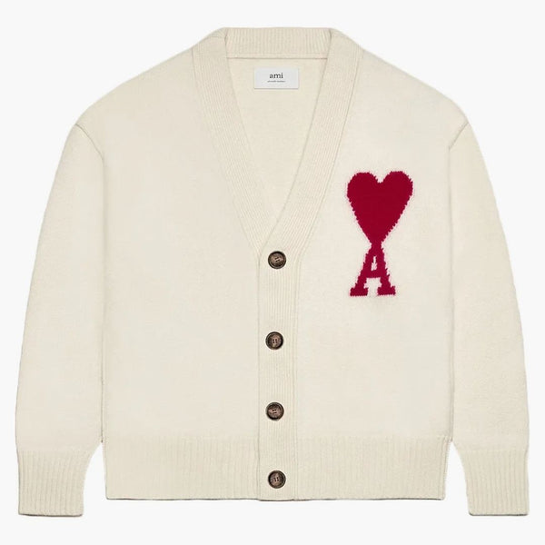 Ami Paris Red Ami de Coeur Cardigan off-White/Red
