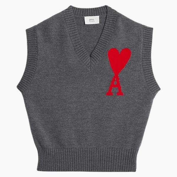 Ami paris suéter sin sleev gris/rojo