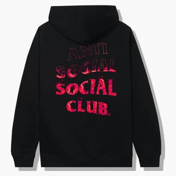 Anti social social klubb en eld inuti rosa flamhoodie svart