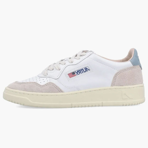 Autry Medalist Leather Low White Silver Blue Beige (women's)