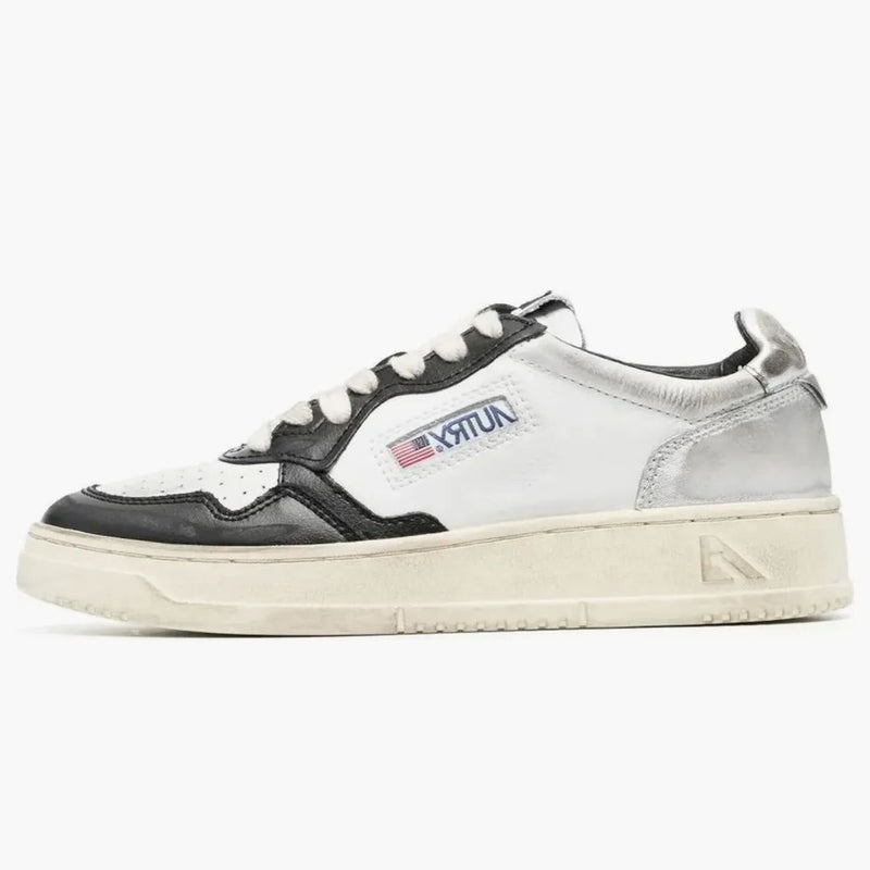 Autry Medalist Super Vintage Leather Low White Black Silver (women's)
