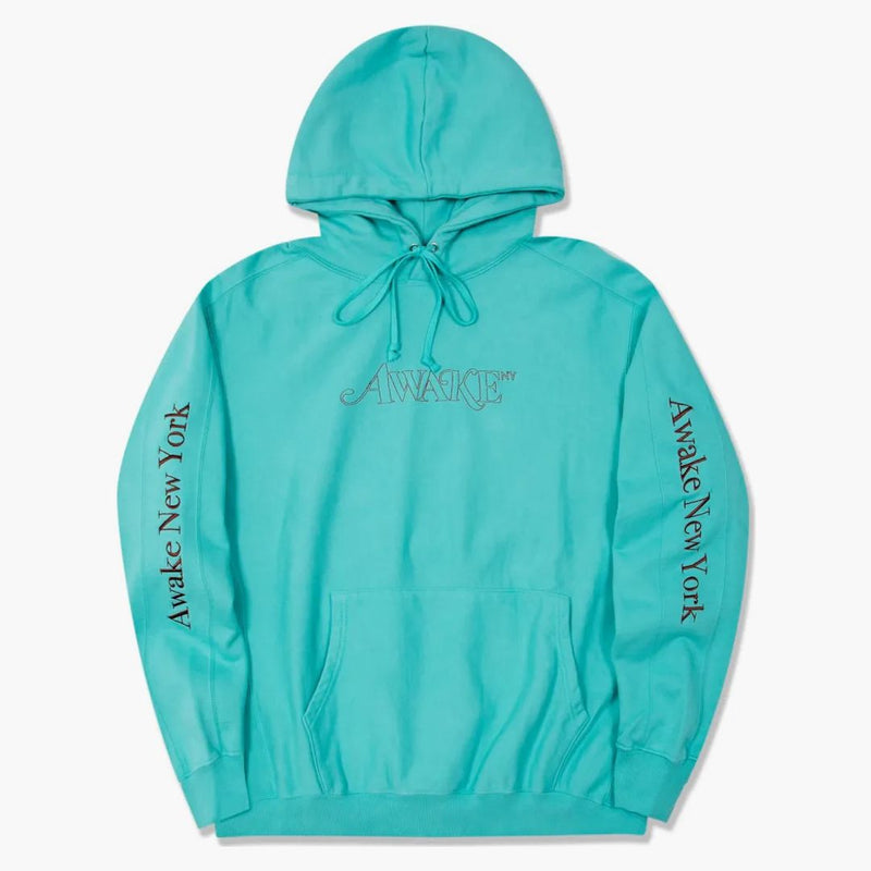 Awake Classic Outline Logo Panered Empoidered Hoodie Teal