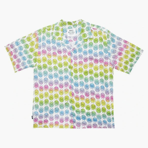 Bait X Rick And Morty Face Hawaiian Button Up Shirt White
