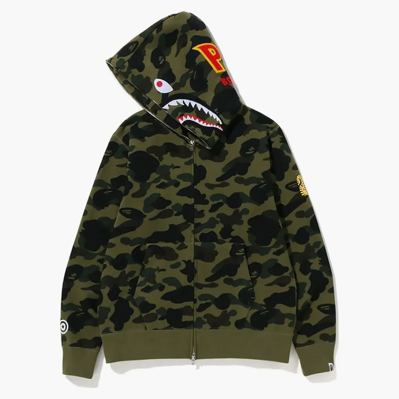 BAPE 1. camo 2. ponr Shark Full Zip Hoodie Green