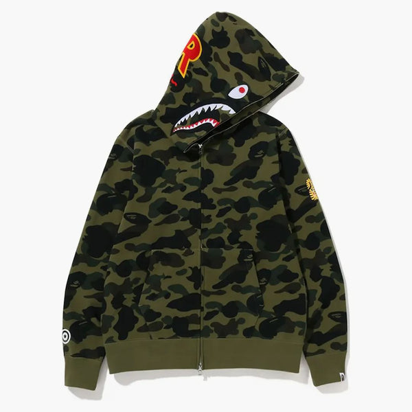 BAPE 1. camo 2. ponr Shark Full Zip Hoodie Green