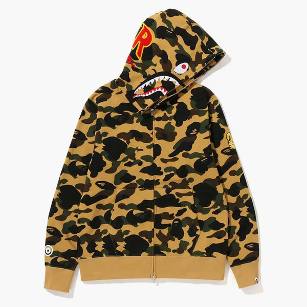 BAPE 1. Camo 2. ponr Shark Full Zip Hoodie Yellow