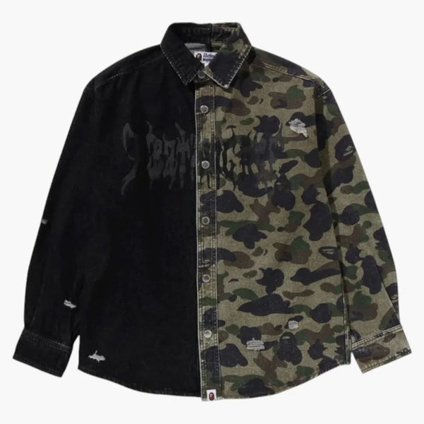 BAPE 1. Blokování Camo zničilo logo těžkého mytí l/s košile vícecolor