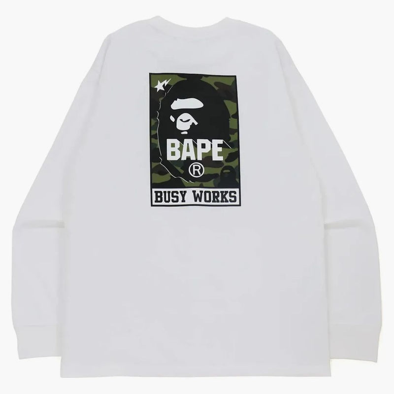 Bape 1st Camo Busy Works Relaxed Fit L/S TEE White
