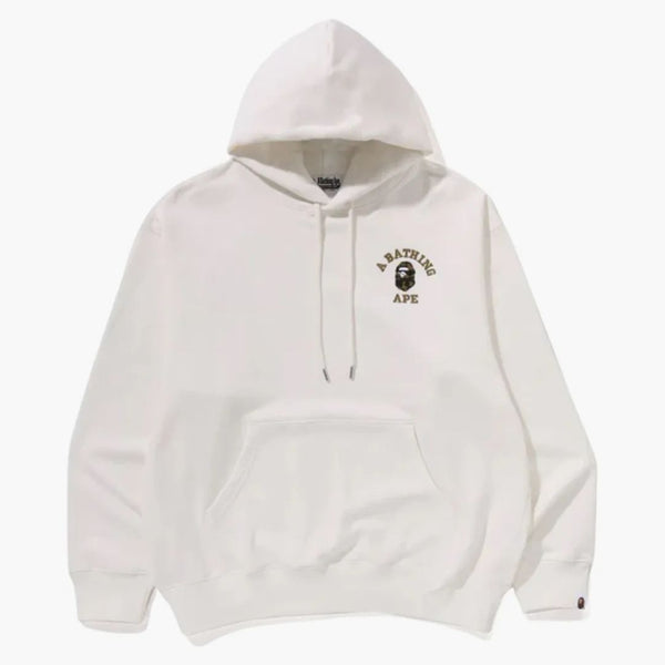 BAPE 1st Camo College Logo Relaxaded Fit Pullver Hoodie Ivory