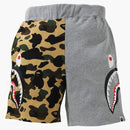 Bape 1st Camo Half Side Shark Sweat Shorts Yellow