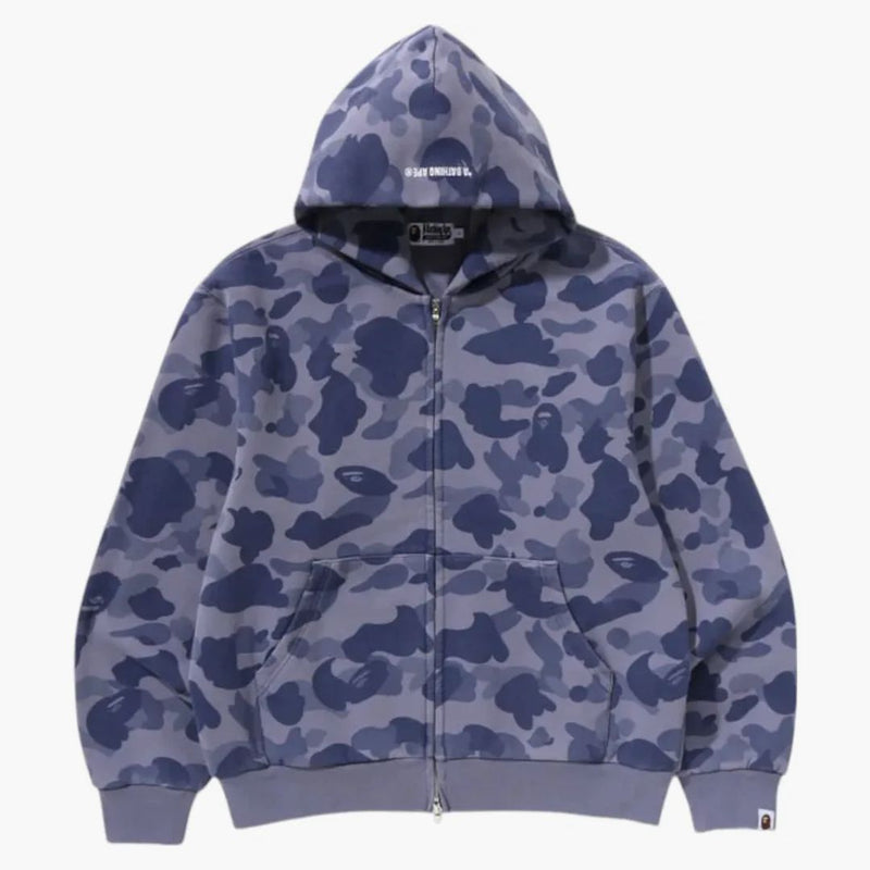 BAPE 1. Camo Heavy Wash oříznutá fit zip mikina modrá