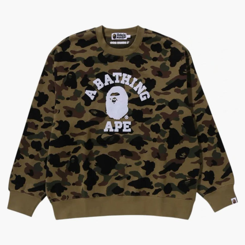 BAPE 1. camo jacquard vysoká škola relaxovat fit Crewneck mikina zelená