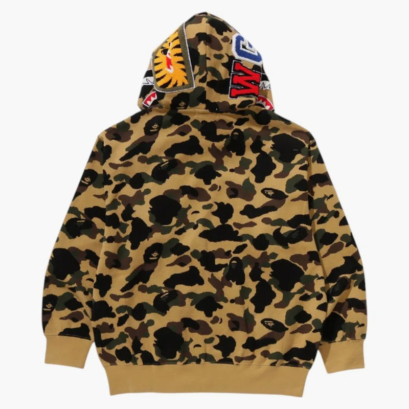 Bape 1. camo jacquard žralok uvolněný fit plné zip mikina žlutá