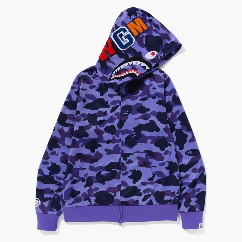Bape 1. Camo Jersey Shark Full Zip Hoodie Purple